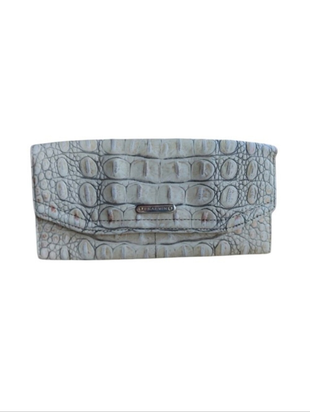 Brahmin Croc-Embossed Fold Wallet in Cream with Taupe Accents